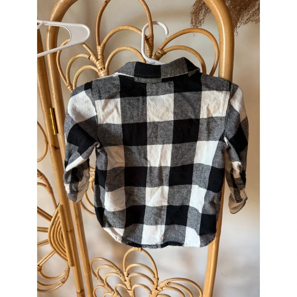 Old Navy Toddler Boys Black White Buffalo Plaid Flannel Button Down Shirt 18-24M